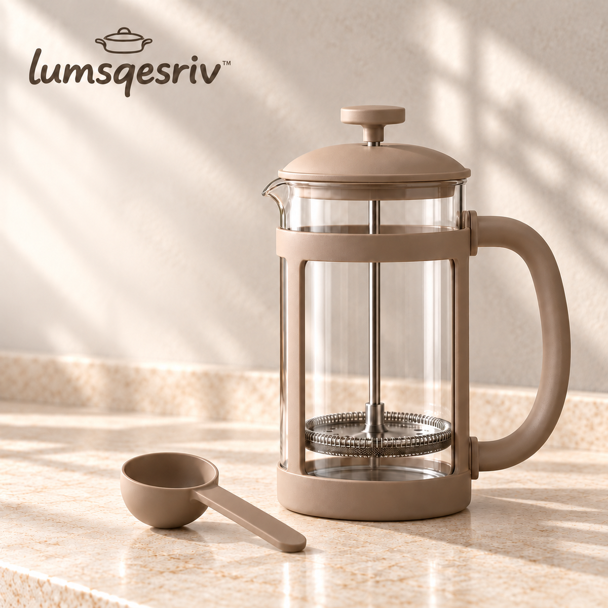 lumsqesriv™ Morning Press French Press Coffee Maker | 34 fl oz Glass Coffee Press with Stainless Steel Filter & Measuring Scoop