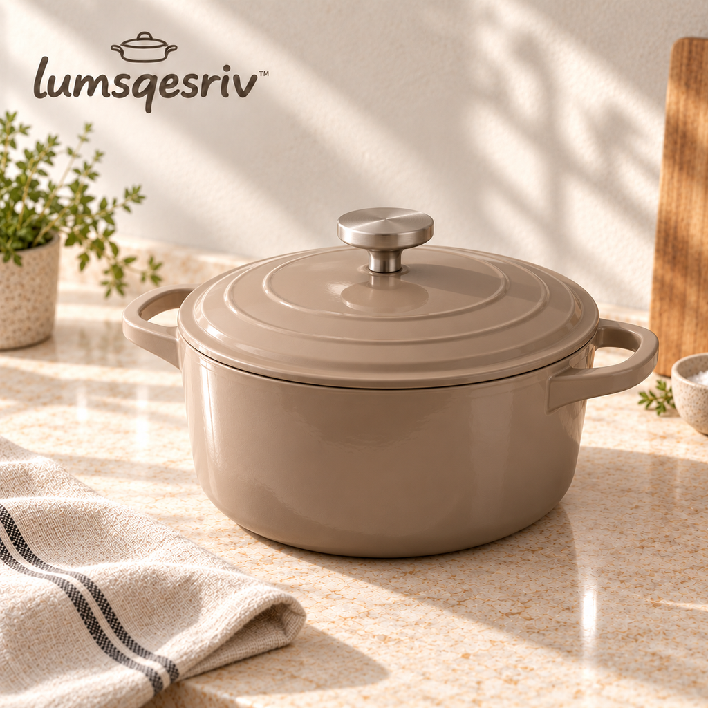 lumsqesriv™ Hearth Round Enameled Cast Iron Dutch Oven | 5 qt Covered Cooking Pot with Dual Handles