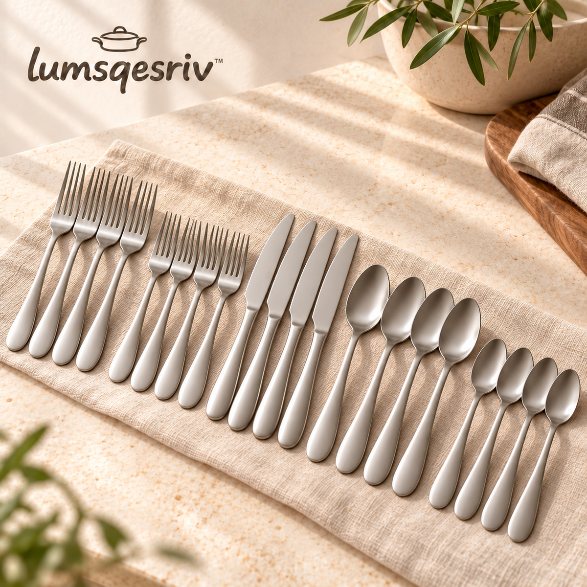 lumsqesriv™ Everyday Arc Flatware Set | 20-Piece Stainless Steel Silverware, Service for 4