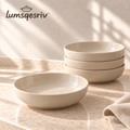 lumsqesriv™ Gather Stoneware Pasta Bowls | Set of 4, 30 fl oz Wide Shallow Bowls for Pasta, Salads & Grain Bowls