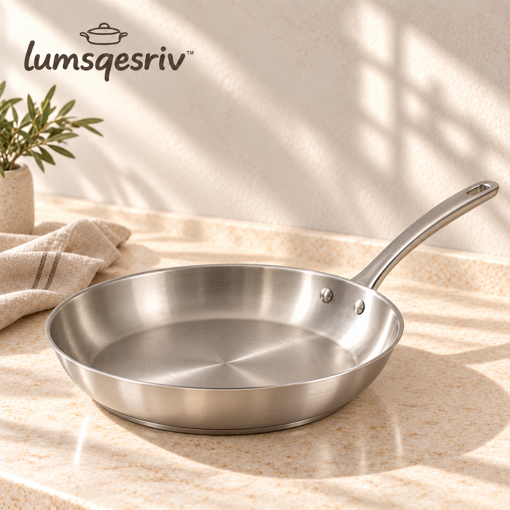lumsqesriv™ Daily Sear Stainless Steel Frying Pan | 10-Inch Uncoated Skillet with Encapsulated Base & Riveted Handle
