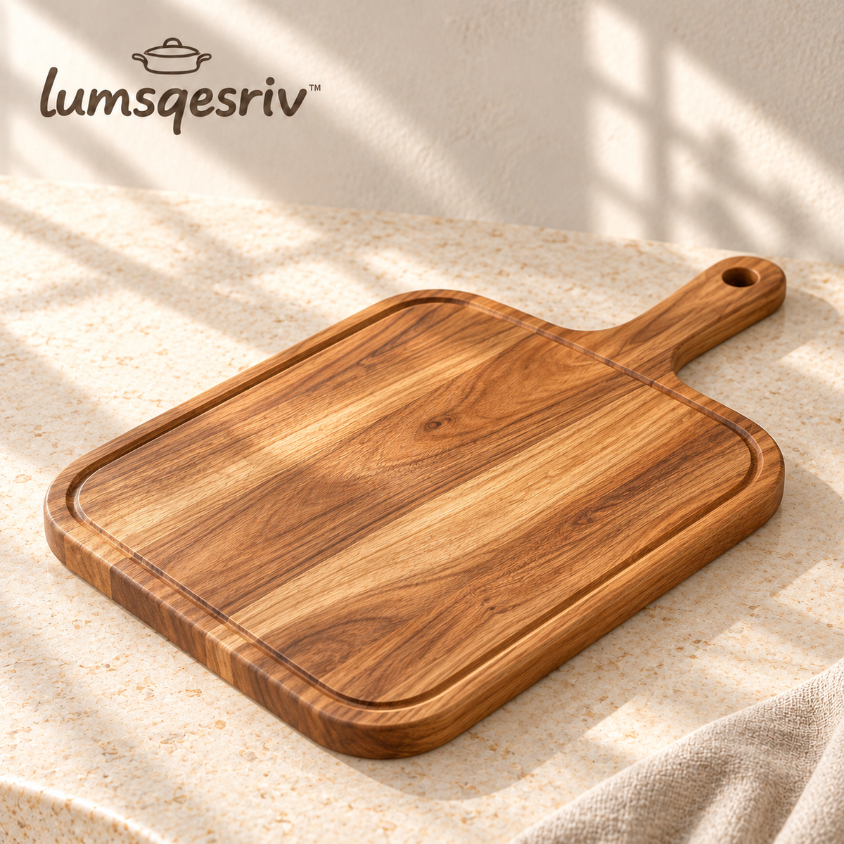 lumsqesriv™ Table Grain Acacia Serving Board | 16-Inch Wooden Charcuterie & Cheese Board with Handle
