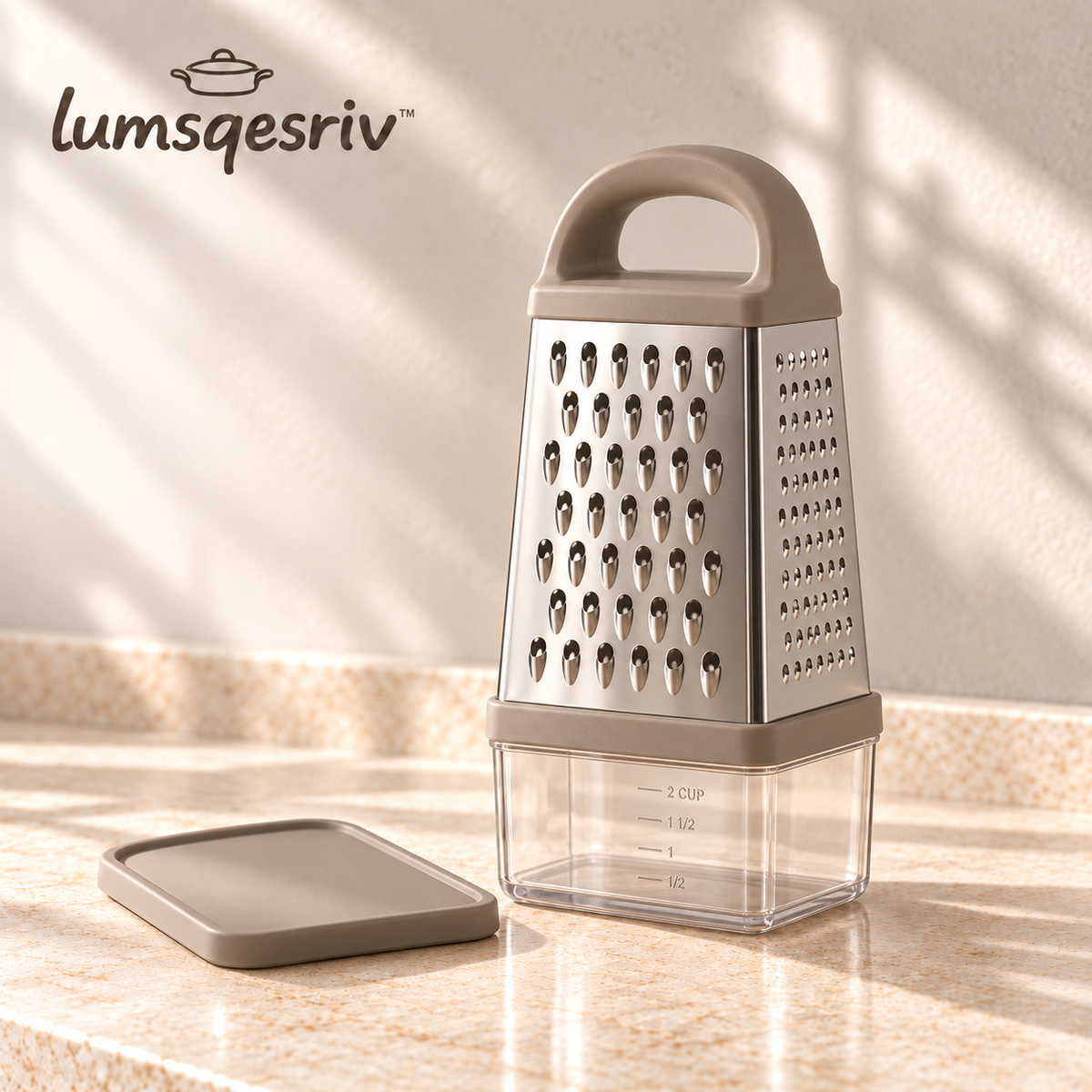 lumsqesriv™ Prep Grid 4-Sided Stainless Steel Box Grater | Cheese & Vegetable Grater with Removable Catch Container