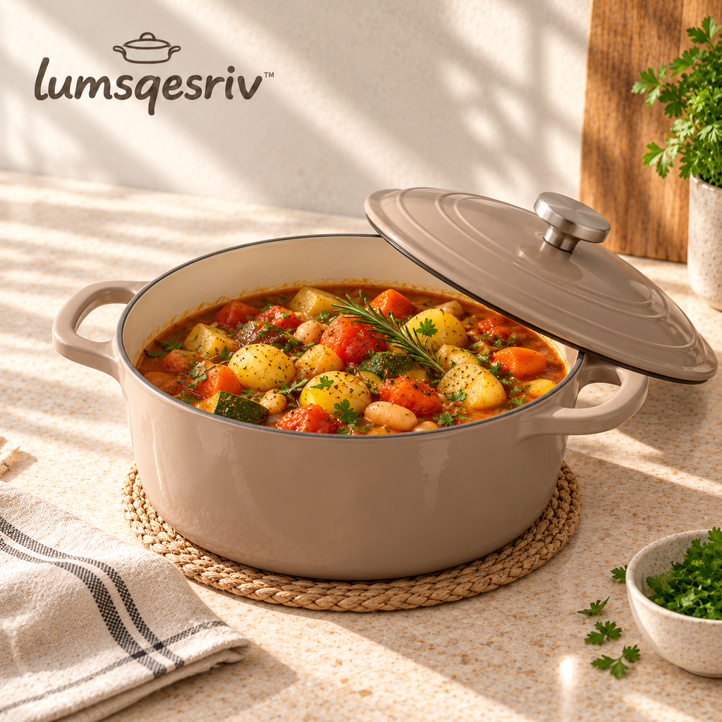 lumsqesriv™ Hearth Round Enameled Cast Iron Dutch Oven | 5 qt Covered Cooking Pot with Dual Handles