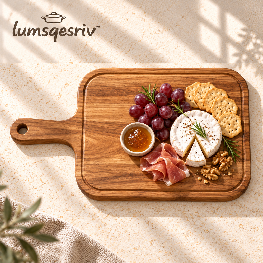 lumsqesriv™ Table Grain Acacia Serving Board | 16-Inch Wooden Charcuterie & Cheese Board with Handle