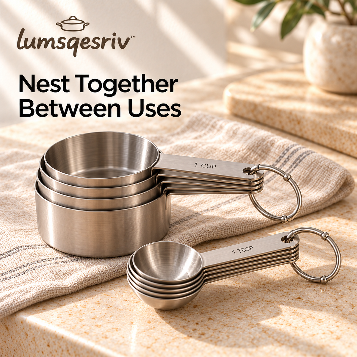 lumsqesriv™ Measure & Nest Stainless Steel Measuring Cups and Spoons | 10-Piece U.S. Baking & Cooking Measurement Set