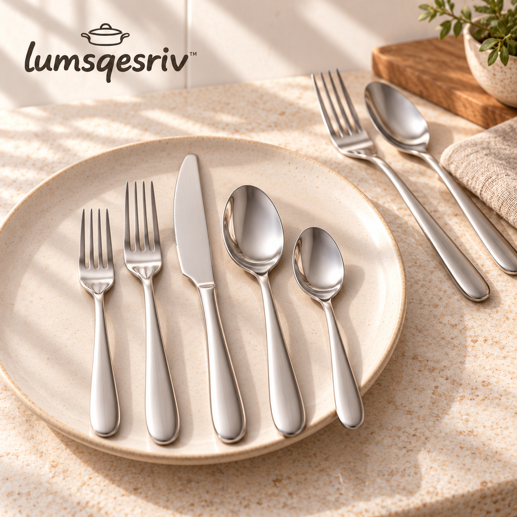 lumsqesriv™ Everyday Arc Flatware Set | 20-Piece Stainless Steel Silverware, Service for 4
