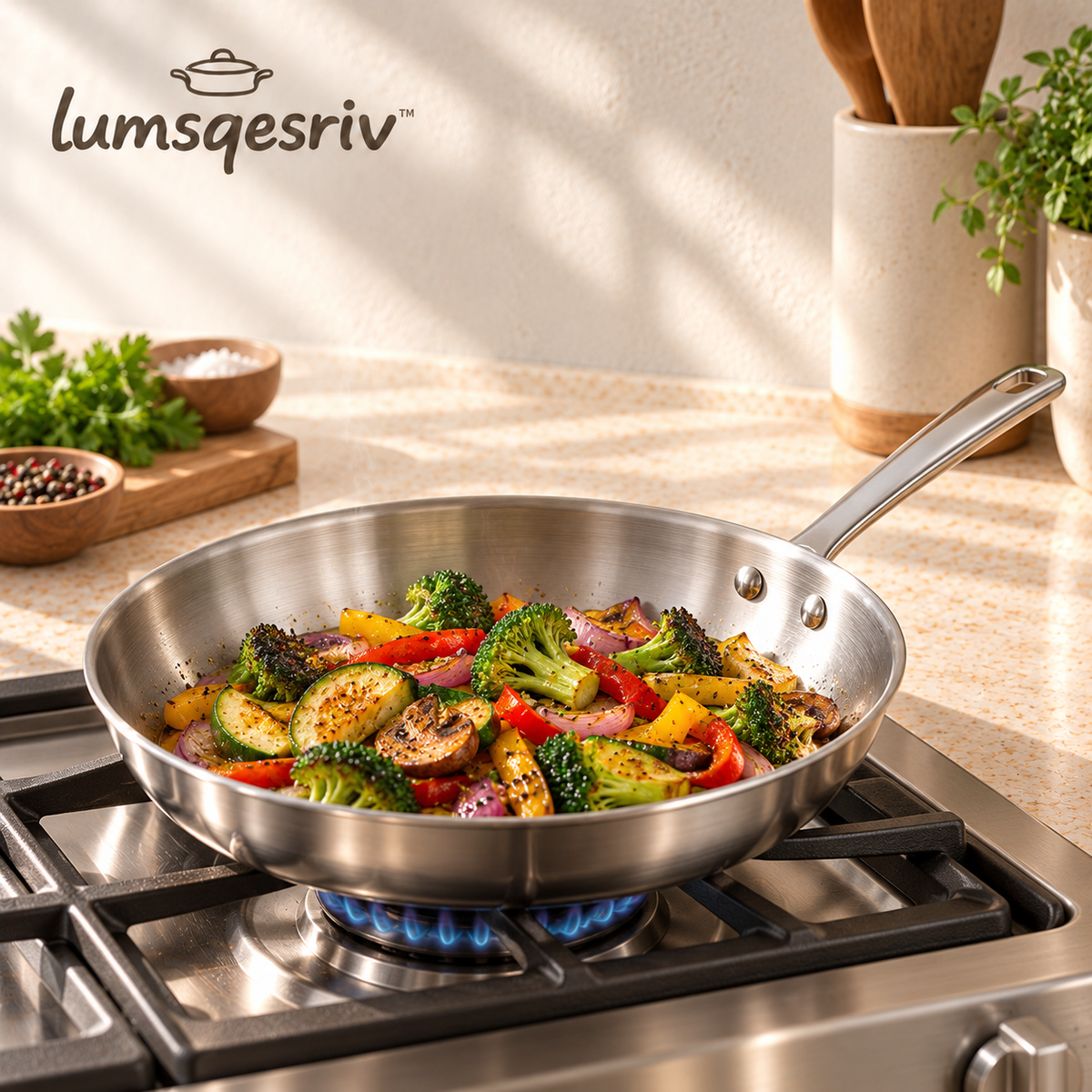 lumsqesriv™ Daily Sear Stainless Steel Frying Pan | 10-Inch Uncoated Skillet with Encapsulated Base & Riveted Handle