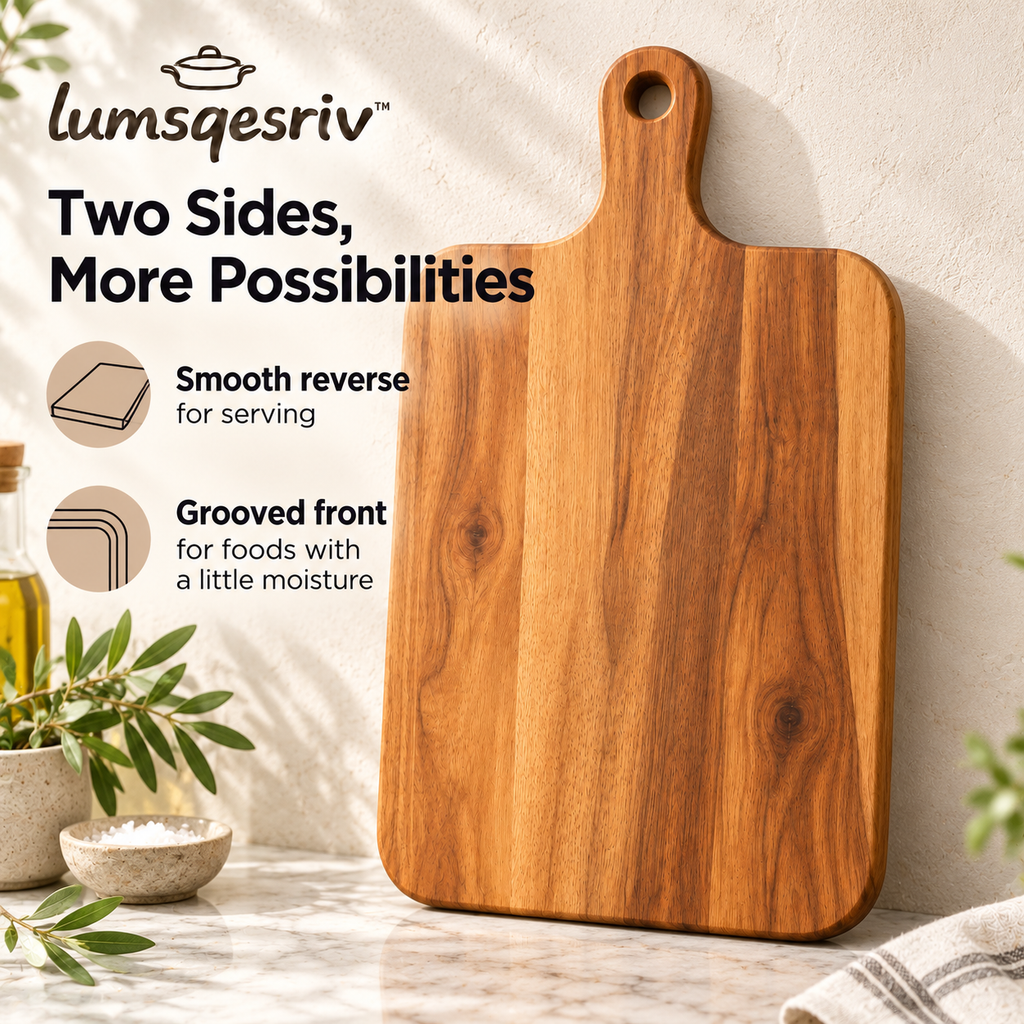 lumsqesriv™ Table Grain Acacia Serving Board | 16-Inch Wooden Charcuterie & Cheese Board with Handle