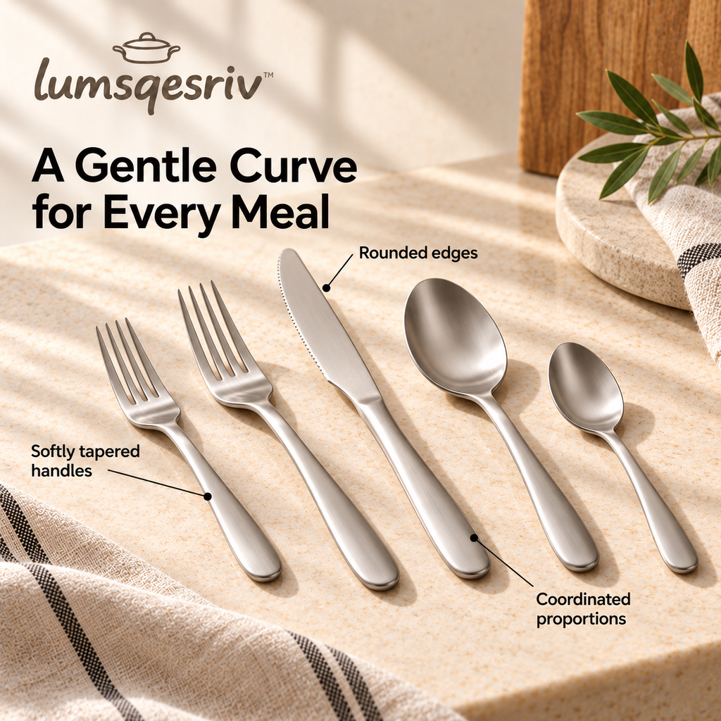 lumsqesriv™ Everyday Arc Flatware Set | 20-Piece Stainless Steel Silverware, Service for 4