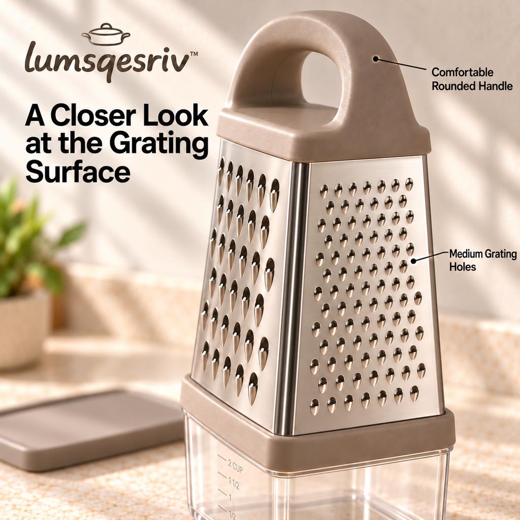 lumsqesriv™ Prep Grid 4-Sided Stainless Steel Box Grater | Cheese & Vegetable Grater with Removable Catch Container