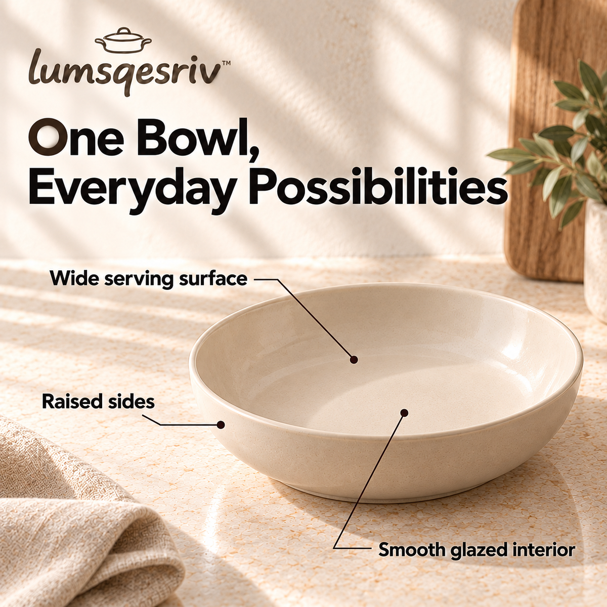 lumsqesriv™ Gather Stoneware Pasta Bowls | Set of 4, 30 fl oz Wide Shallow Bowls for Pasta, Salads & Grain Bowls