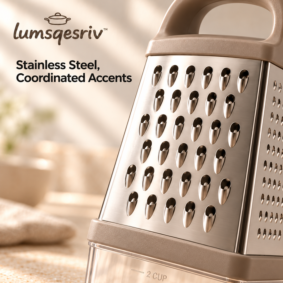 lumsqesriv™ Prep Grid 4-Sided Stainless Steel Box Grater | Cheese & Vegetable Grater with Removable Catch Container