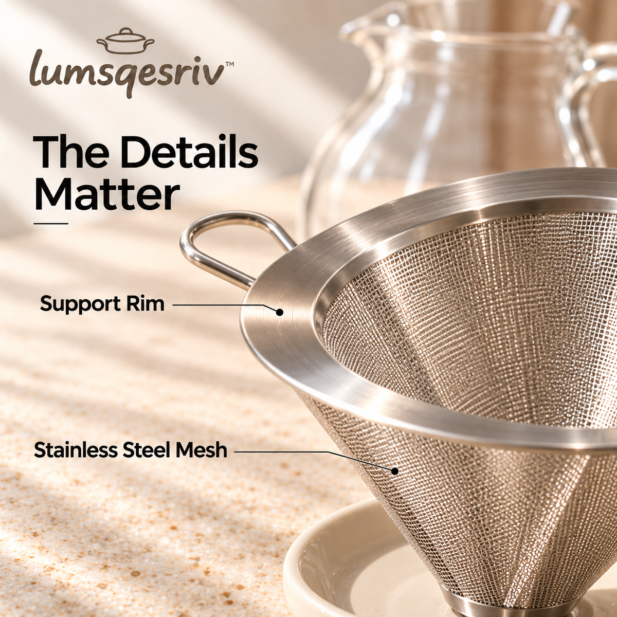 lumsqesriv™ Slow Pour Coffee Maker Set | 20 fl oz Glass Carafe, Reusable Stainless Steel Dripper & Ceramic Rest