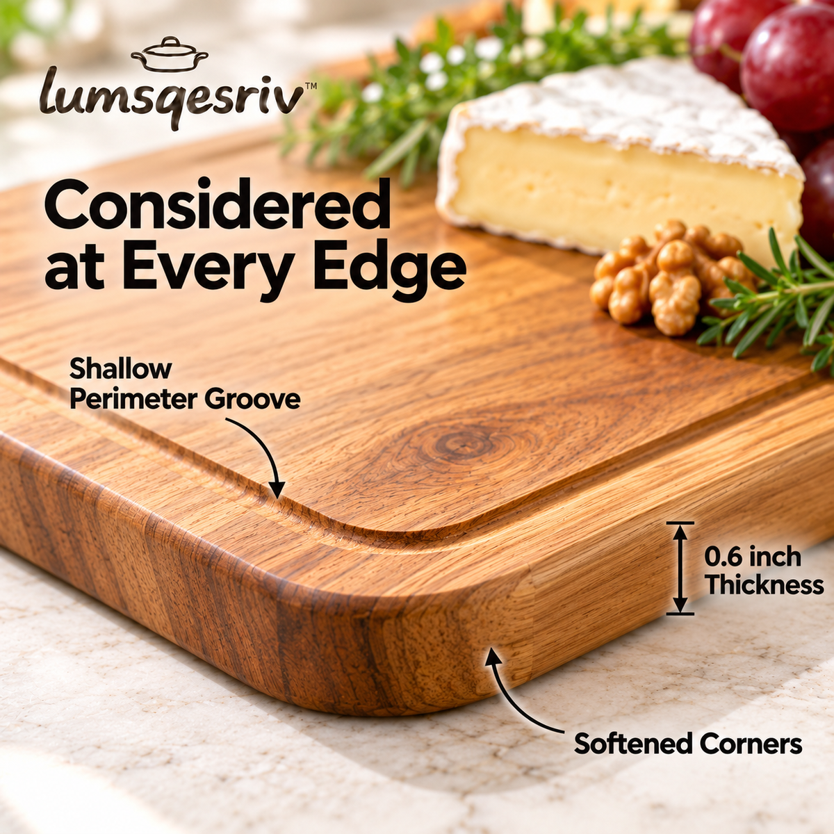 lumsqesriv™ Table Grain Acacia Serving Board | 16-Inch Wooden Charcuterie & Cheese Board with Handle