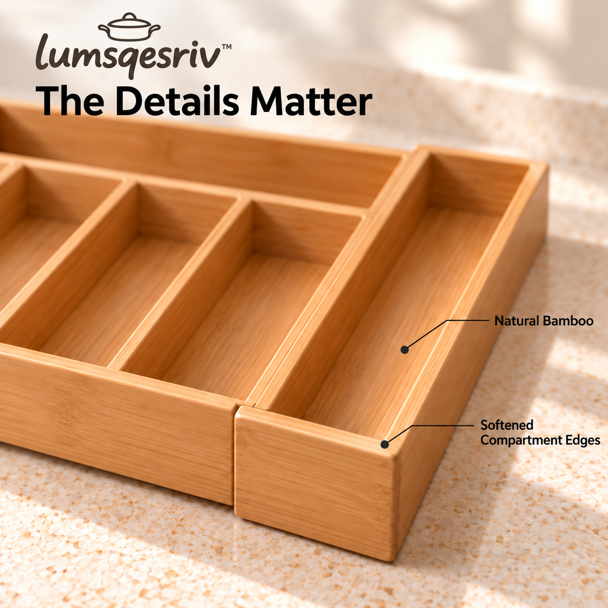 lumsqesriv™ Drawer Edit Expandable Bamboo Utensil Organizer | Adjustable 5–7 Compartment Silverware & Cutlery Tray