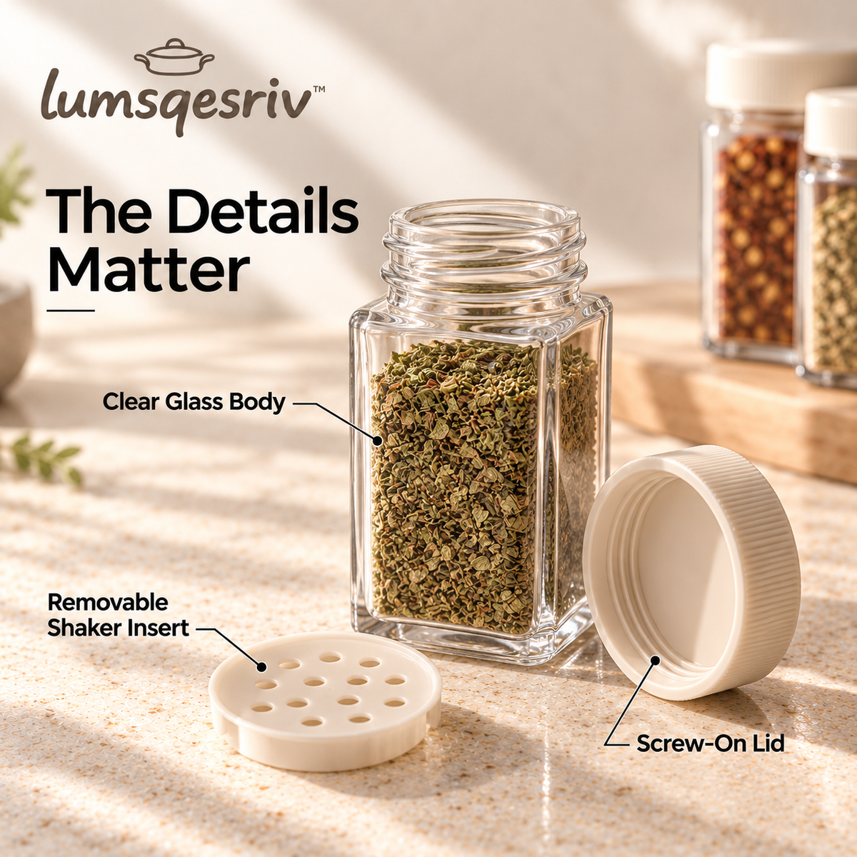 lumsqesriv™ Spice Line Glass Spice Jar Set | 12 Empty 4 fl oz Seasoning Jars with Shaker Inserts, Labels & Funnel
