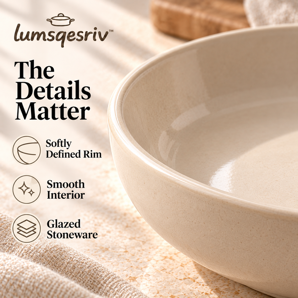 lumsqesriv™ Gather Stoneware Pasta Bowls | Set of 4, 30 fl oz Wide Shallow Bowls for Pasta, Salads & Grain Bowls