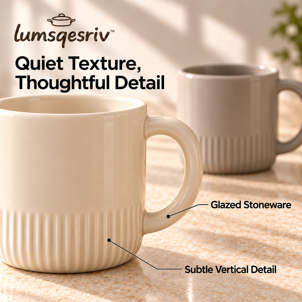 lumsqesriv™ Soft Rim Stoneware Coffee Mugs | Set of 4, 14 fl oz Ceramic Cups for Coffee, Tea & Lattes