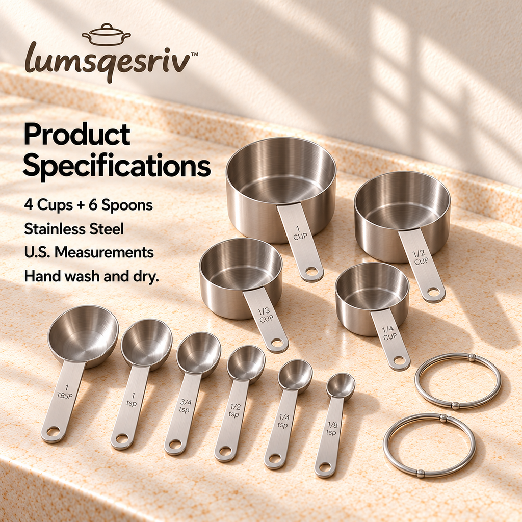 lumsqesriv™ Measure & Nest Stainless Steel Measuring Cups and Spoons | 10-Piece U.S. Baking & Cooking Measurement Set