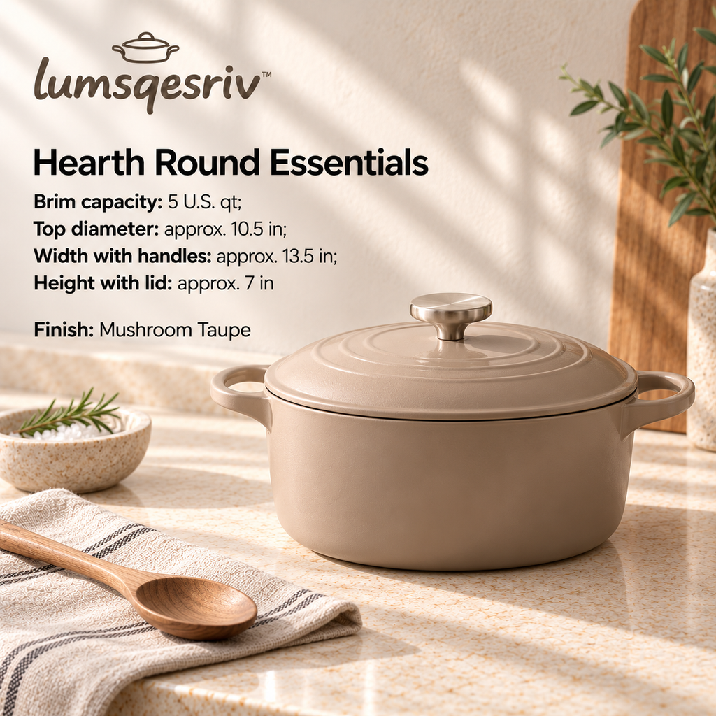 lumsqesriv™ Hearth Round Enameled Cast Iron Dutch Oven | 5 qt Covered Cooking Pot with Dual Handles